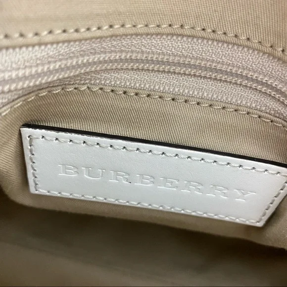 VTG Burberry Minford Satchel Haymarket Coated Canvas White Leather Gold Hardware - Picture 13 of 16